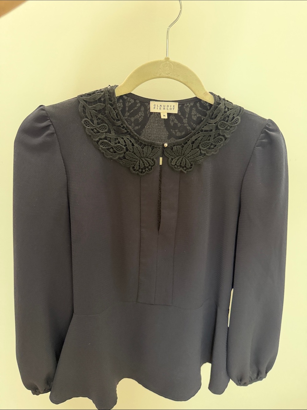 Claudie Pierlot Black Lace Collar Blouse